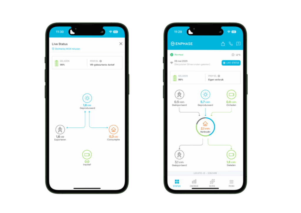 Telefoon met inzicht thuisbatterij